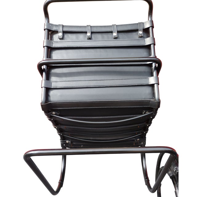 1970s Pair of Black Leather and Steel Cantilever Armchairs For Sale - Image 12 of 12