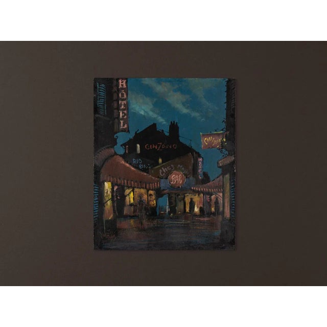 R. Marien, Pigalle in the Night, Oil on Wooden Plate, Framed For Sale - Image 10 of 10