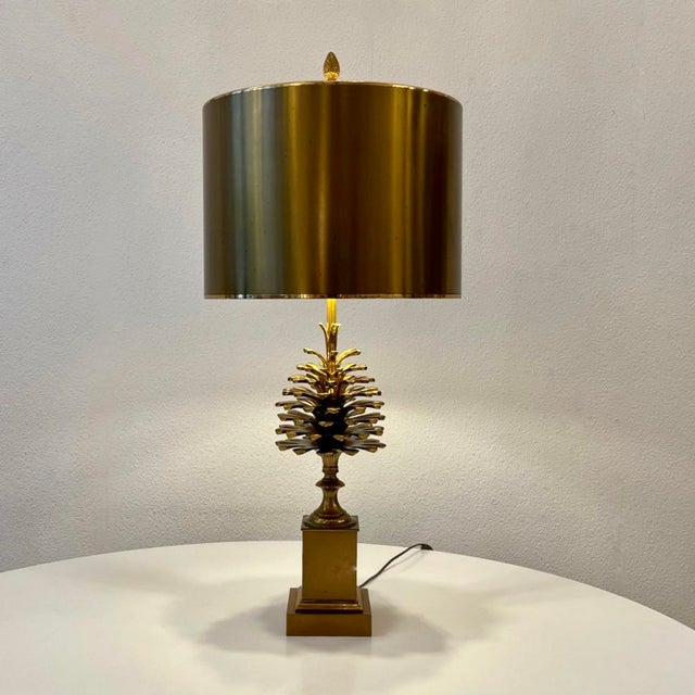 Pine Cone Table Lamp in Brass and Gilt Bronze from Maison Charles, Paris, 1970s For Sale - Image 14 of 14