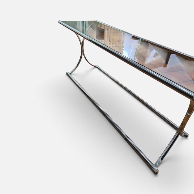 1970s Attributed to Maison Jansen Chrome Smoked Glass Console Table For Sale In Dallas - Image 6 of 8