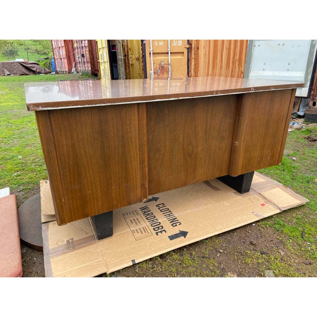 1970s Vintage Mid Century Modern Wooden Tanker Desk For Sale - Image 10 of 12