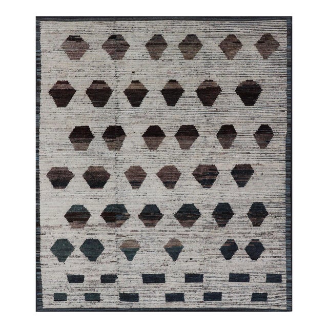 Teal and Brown Geometric Tribal Rug by Keivan Woven Arts 9'5 X 11'6 For Sale