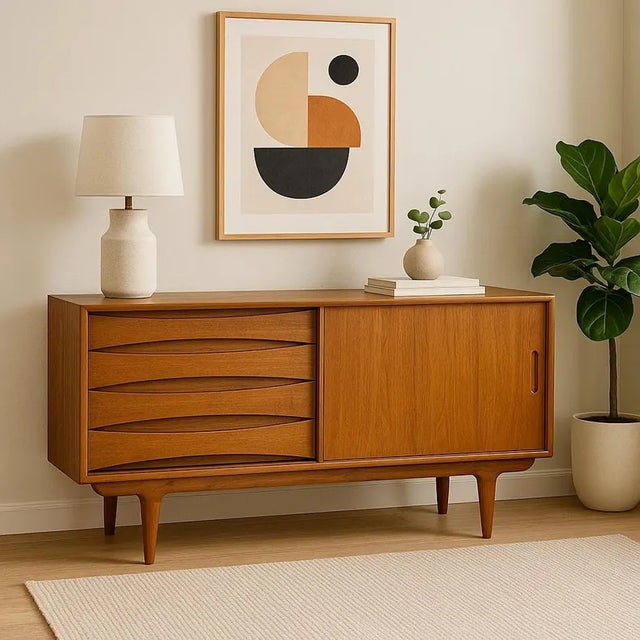 Classic Mid Century Modern styled credenza / media stand in a perfectly tailored apartment size. Excellent layout for a...