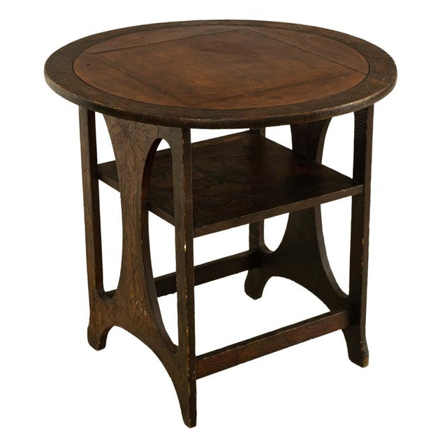 Antique American Folk Art pyrogrpahy/poker work metamorphic Monk's bench table chair, by The Flemish Art Company of New...