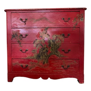 Red Antique Chinoiserie Chest of Drawers For Sale