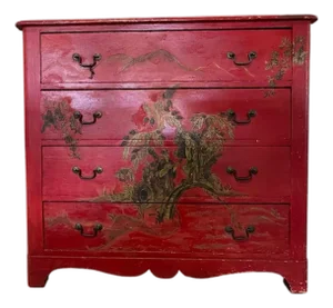 Red Antique Chinoiserie Chest of Drawers