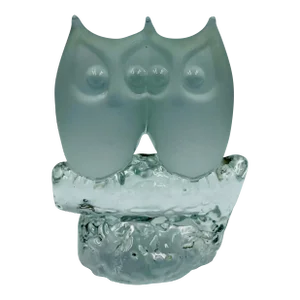 Mid 20th Century Reijmyre Glass, Sweden Frosted Crystal Snuggling Owls