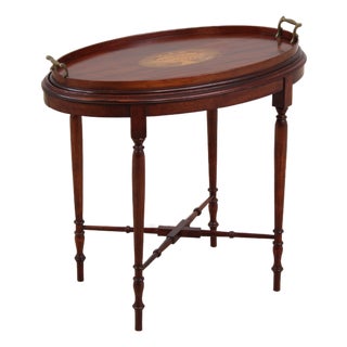English Edwardian Inlaid Mahogany Oval Tray Table For Sale