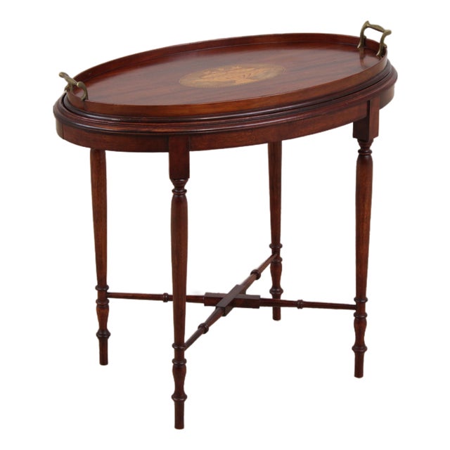 English Edwardian Inlaid Mahogany Oval Tray Table For Sale