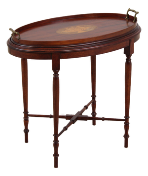 English Edwardian Inlaid Mahogany Oval Tray Table