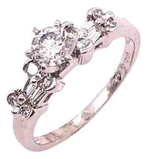 14 Karat White Gold Diamond Engagement Ring 1.30 Total Diamond Weight, Size 7.25