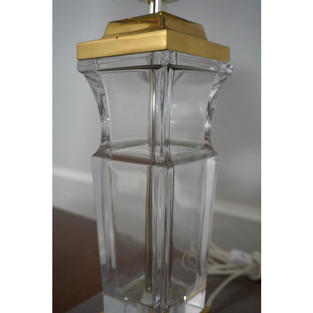 Metal 1990s Quality Crystal & Brass Table Lamp W. Shade For Sale - Image 7 of 8