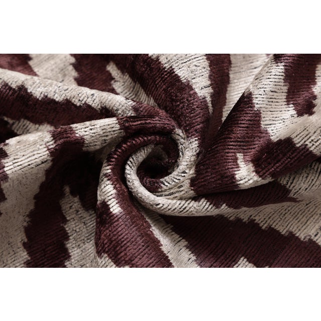 Deep Wine & Silver Chevron Velvet Pillow - 20" X 20" For Sale In San Francisco - Image 6 of 8