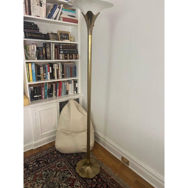 Brass Vintage Stiffel Brass Tulip Torchiere Floor Lamp Original For Sale - Image 8 of 10