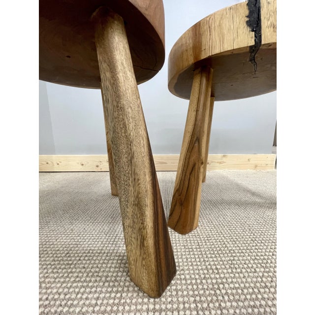 Pair Mid-Century Modern Nakashima Style Organic Wooden Two Stools / Side Tables For Sale In New York - Image 6 of 11