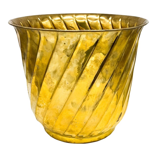 Large Hosley Solid Brass Spiral Jardinière Cachepot – Hollywood Regency / Modern Classic For Sale