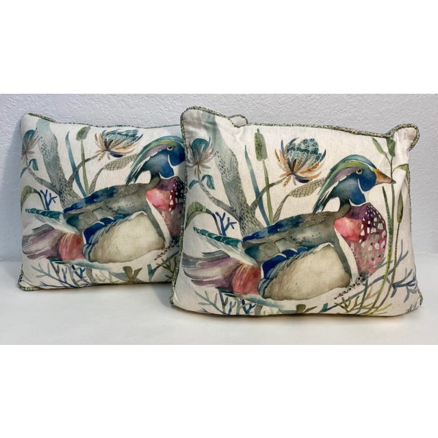 Pair of Bolster Pillows With a Colorful Duck Print - Made in U K For Sale - Image 10 of 10