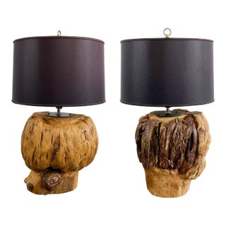 Vintage Knotty Burled Wood Table Lamps, a Pair For Sale