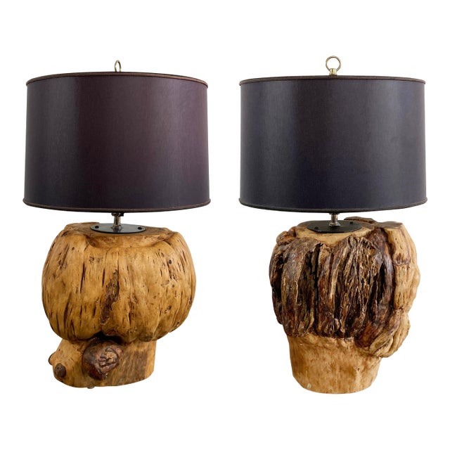 Vintage Knotty Burled Wood Table Lamps, a Pair For Sale