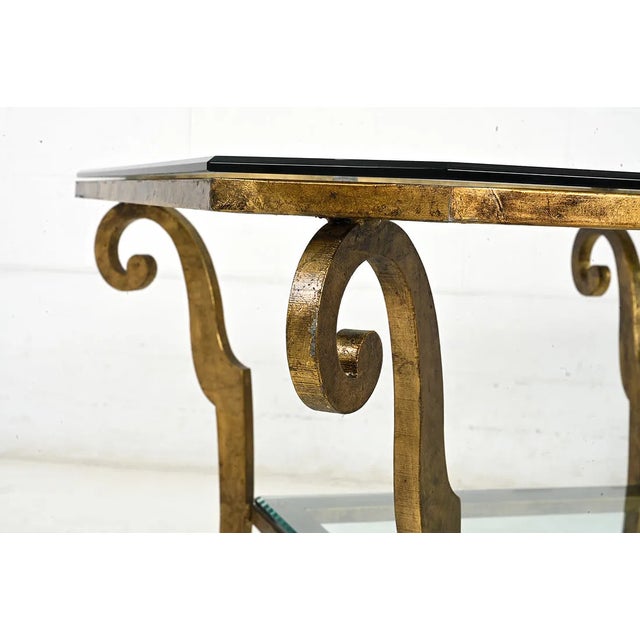 1970s Oversized Hollywood Regency Gilt Iron Two-Tier Glass Coffee Table For Sale - Image 11 of 13