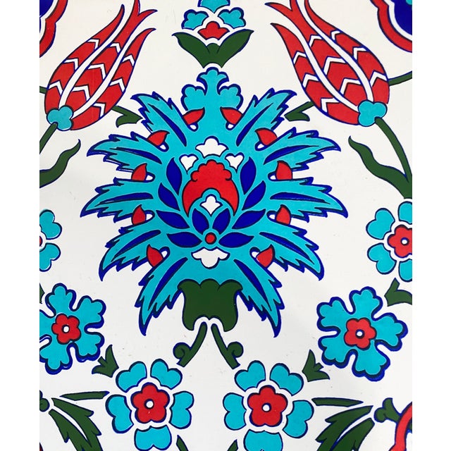 Turkish Iznik Red & Blue Floral Pattern Ceramic Tile For Sale - Image 4 of 6
