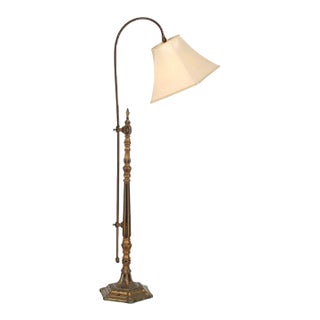 Antique Arts & Crafts Polychromed Gilt Bronze Adjustable Bridge Lamp C1930 For Sale