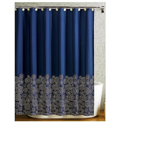 Modern Royle Dark Blue Fabric Shower Curtain For Sale - Image 3 of 3