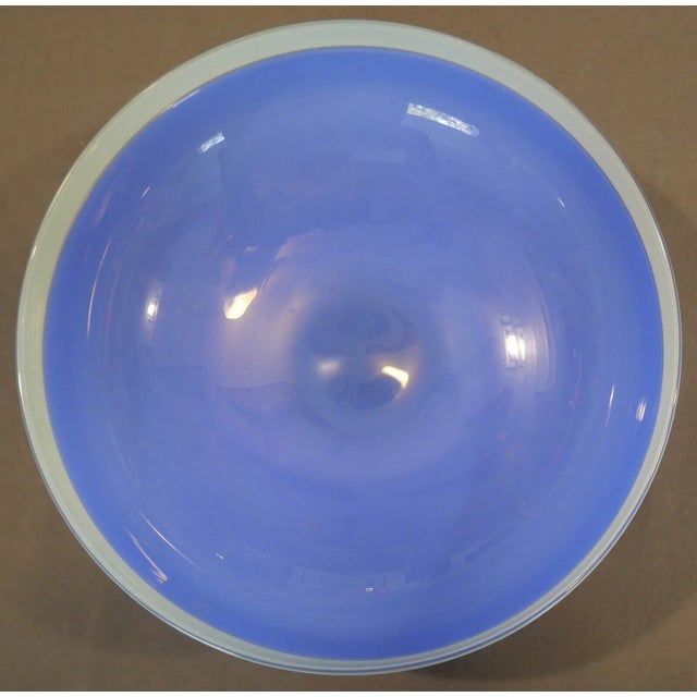 Up for sale is a 2002 Ipso Facto Art Glass Contemporary Style Two-Tone Blue Centerpiece Bowl! It measures 4 3/16” tall and...