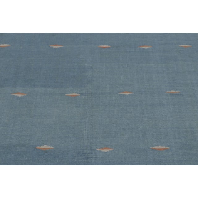 Traditional Vintage Dhurrie Rug in Ocean Blue With Rhythmic Accents - Rug & Kilim For Sale - Image 3 of 7