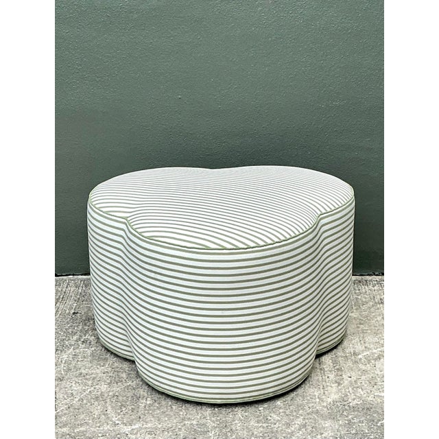 Vintage Celadon Stripe Clover Leaf Ottoman For Sale - Image 12 of 12