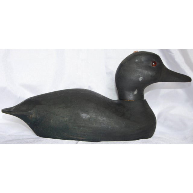 This unique duck decoy has a head that swivels. He is finished in a matte black paint with amber eyes. This will be a nice...