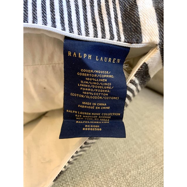 Linen Ralph Lauren French Black and White Ticking Stripes Decorative Pillow, Linen With Feathers Insert For Sale - Image 8 of 12