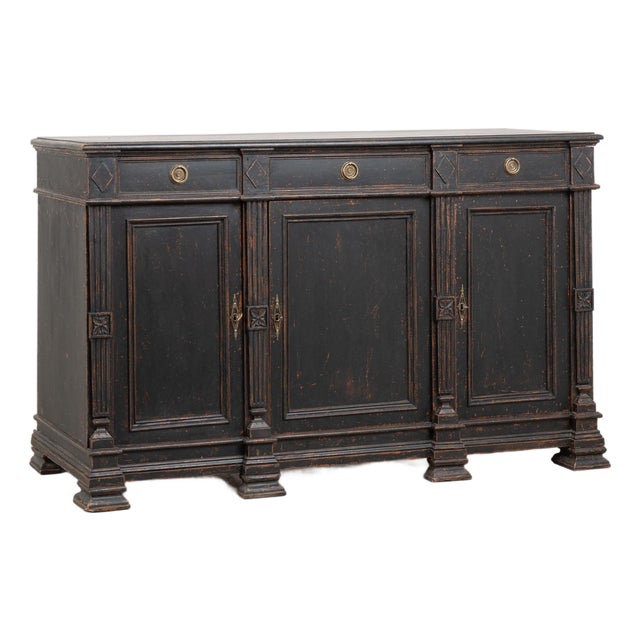 19th Century Swedish Black Painted Pine Sideboard Buffet For Sale