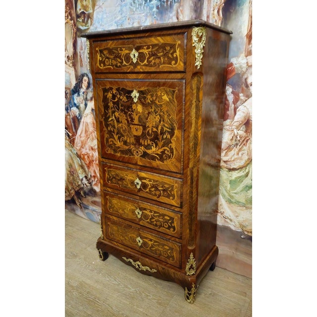 19th Century Secretary Desk in Marquetry of Fine Woods For Sale - Image 4 of 8