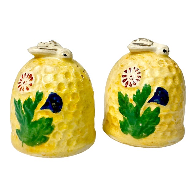 1940s Vintage Boho Chic Arts & Crafts Honeycomb & Bees Salt & Pepper Shakers - A Pair. For Sale