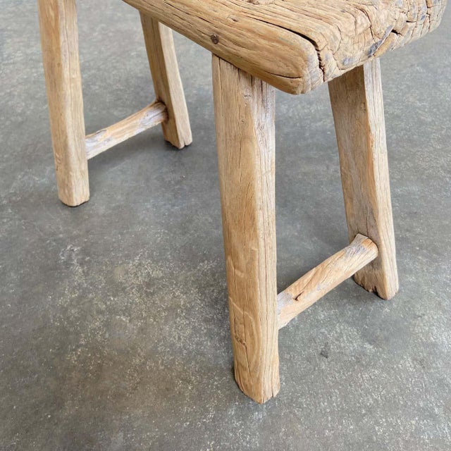 Vintage Elm Wood Rustic Stool | Chairish