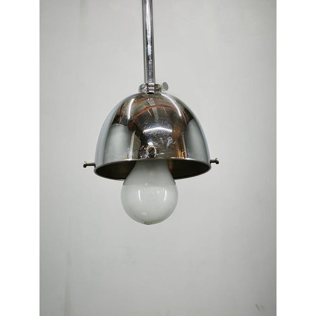 Bauhaus Vintage Art Deco Bauhaus Opaline Glass and Chrome Pendant Light, 1930s For Sale - Image 3 of 11