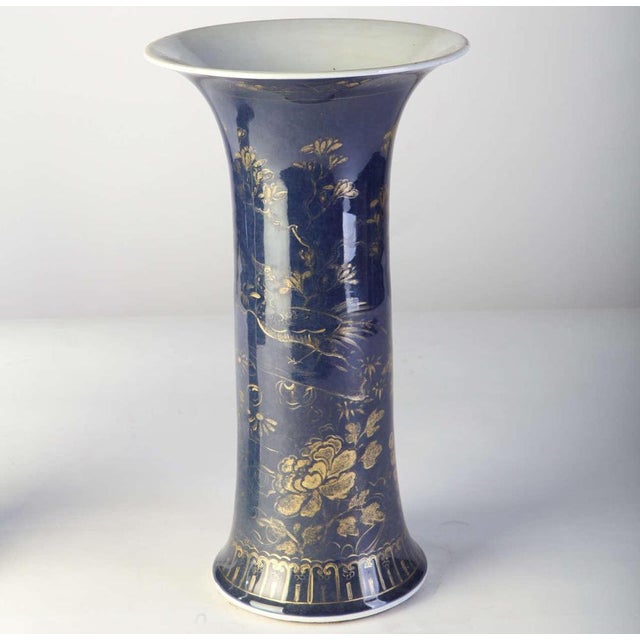 18th Century Chinese Powder Blue Gilt-Decorated Vases, 1780s, Set of 3 For Sale - Image 6 of 14