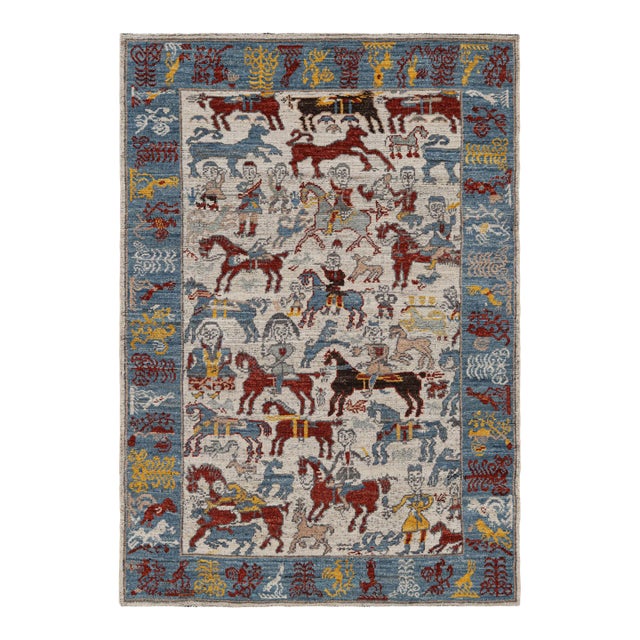 Rug & Kilim’s Modern Burano Rug With Colorful Horse and Rider Pictorials For Sale