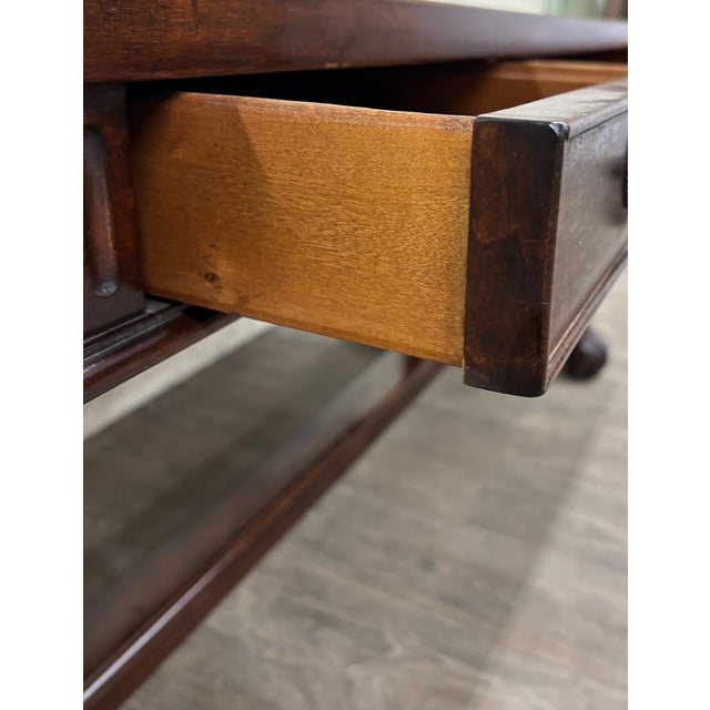 Vintage Empire Style Lyre Side Leather Top Writing Executive Library Desk For Sale - Image 10 of 15