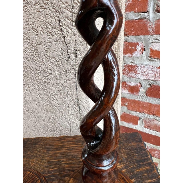 Antique English Oak Open Barley Twist Candlesticks Jacobean Pair C1860 12.5” For Sale - Image 17 of 18