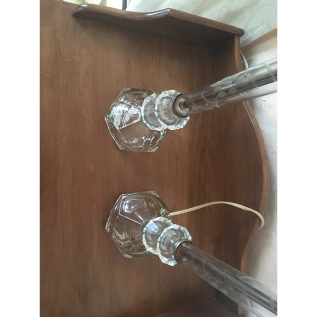 1950s Mid Century Etched Glass Crystal Table Lamp - a Pair For Sale - Image 5 of 8