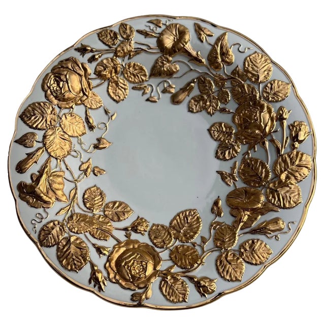 German White and Gold Gilted Porcelain Plate from Meissen, 1950s For Sale
