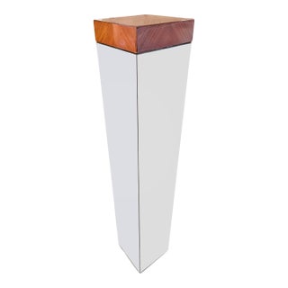 Large Mirrored Column Pedestal With Woodgrain Top For Sale