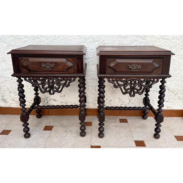 Baroque Portuguese Barley Twist Nightstands, 1940s, Set of 2 For Sale - Image 3 of 15