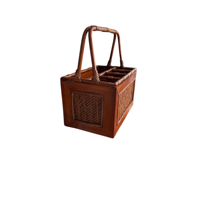 Late 20th Century Vintage Bamboo and Woven Rattan Utensil Caddy For Sale - Image 5 of 5