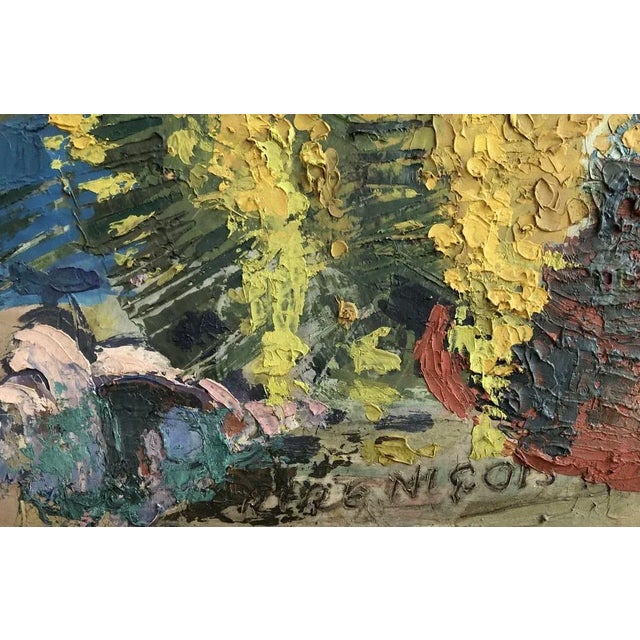 Modern Percival Pernet, Bouquet de mimosa et jeux de carte, bouquet niçois, Oil on Paper on Cardboard For Sale - Image 3 of 8