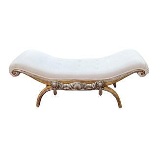 20th Century French Modern Bleached & Silverleaf Curule Bench With Cashmere Upholstery For Sale