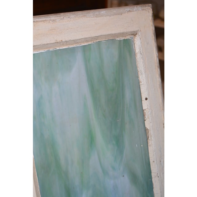 English Vintage Large Green Blue & White Slag Glass 6 Pane Window Panel From Va Church For Sale - Image 3 of 18