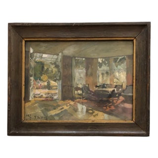 Joseph Mittey, Le salon ensoleillé, Gouache on Canson Paper, Framed For Sale